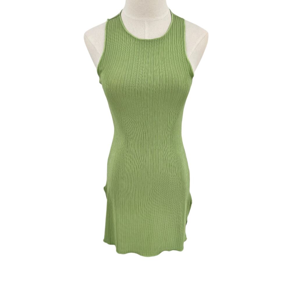 Naked Wardrobe Womens Green Sleeveless Round Neck Ribbed Mini Dress Size Large L